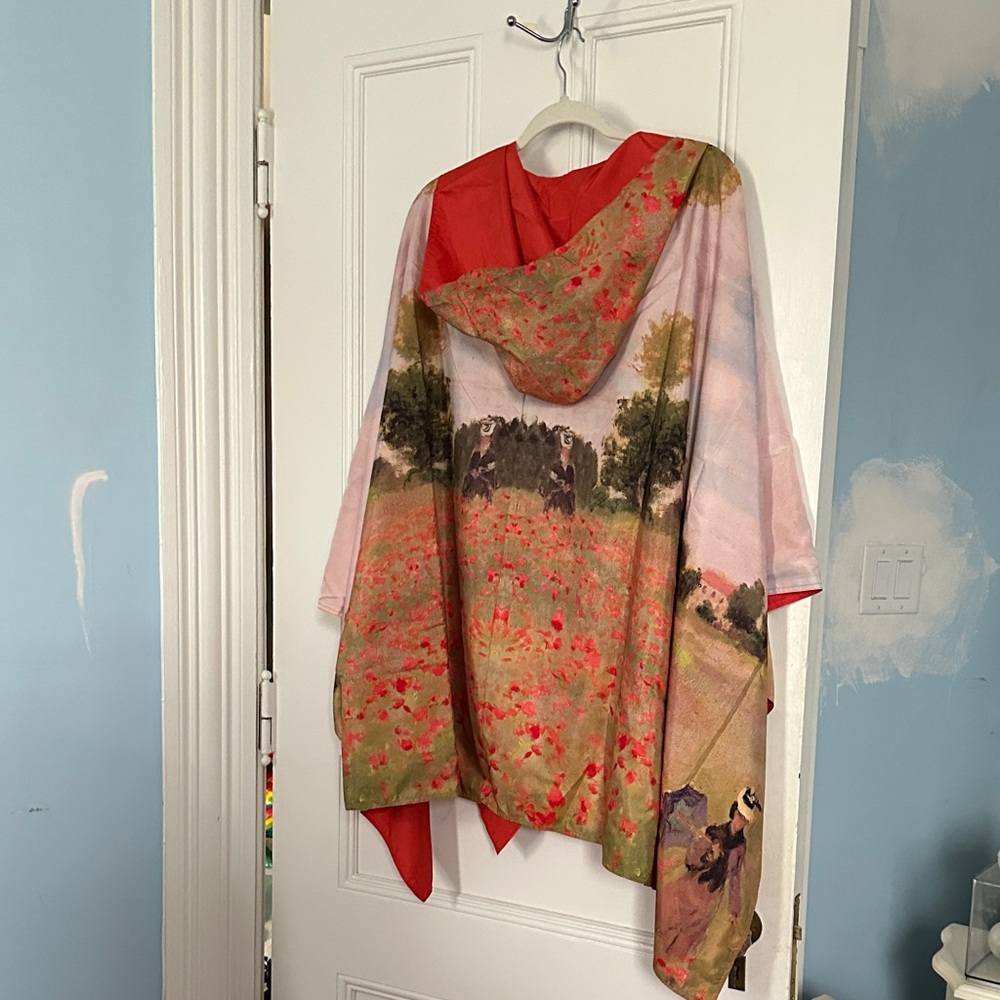 Galleria rain wind wear lightweight Reversible Hooded Poncho with Scenic Print